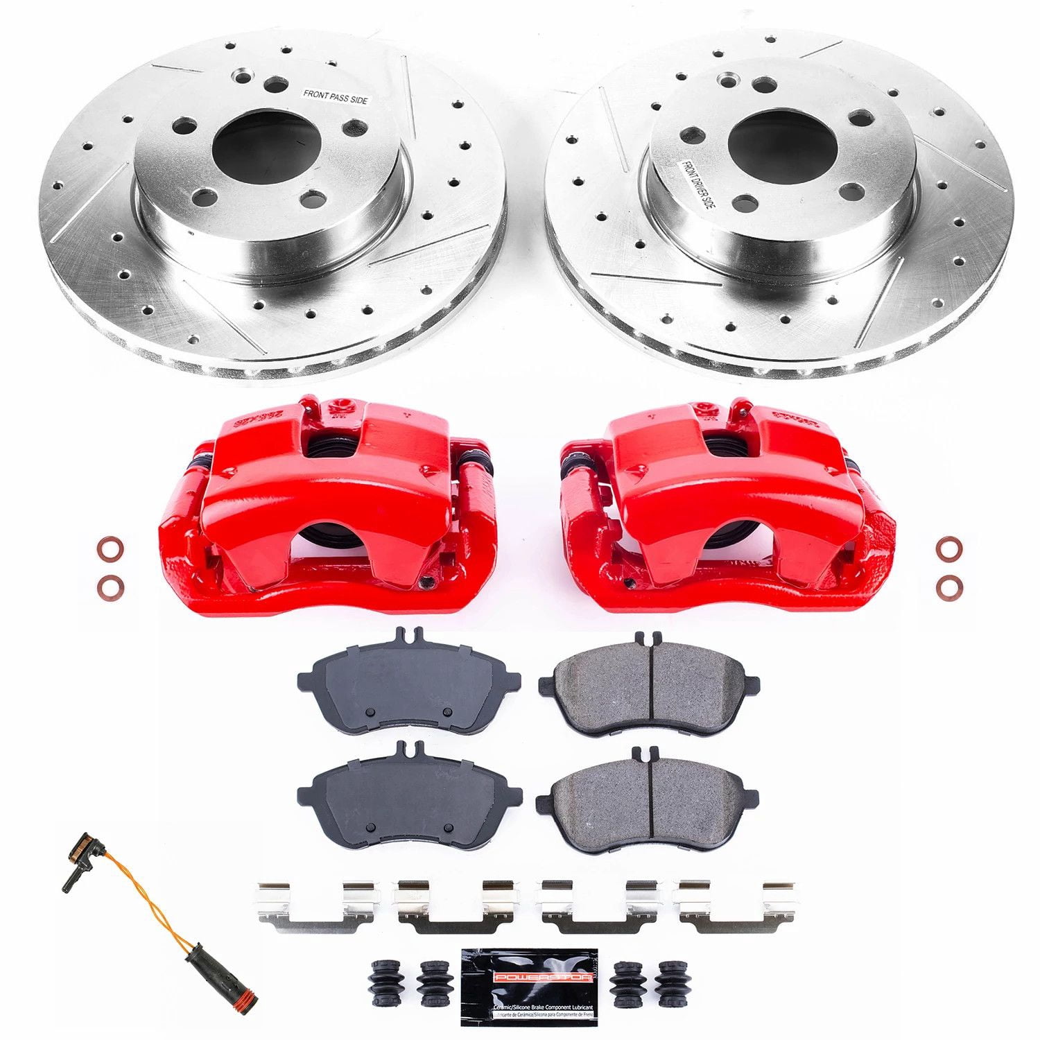 PowerStop Front Z23 Evolution Sport Brake Pad and Rotor Kit with Red Powder Coated Calipers Fits: MERCEDES-BENZ Select Models KC7766