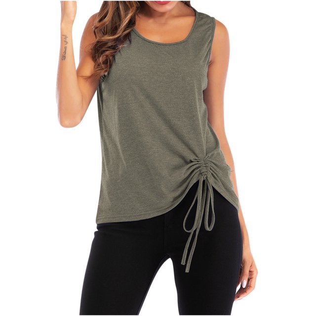Yuyuzo Women Workout Tops Sleeveless Athletic Gym Shirts Round Neck Drawstring Side Running Sport Clothes