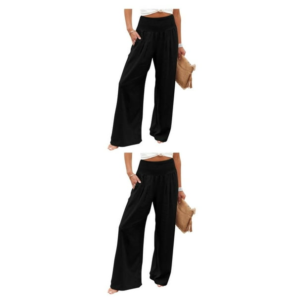 Minnieouse Pantalones de verano para mujer, largos, sueltos, de pierna ancha, vintage, a la moda, para salón Negro METRO 2piezas