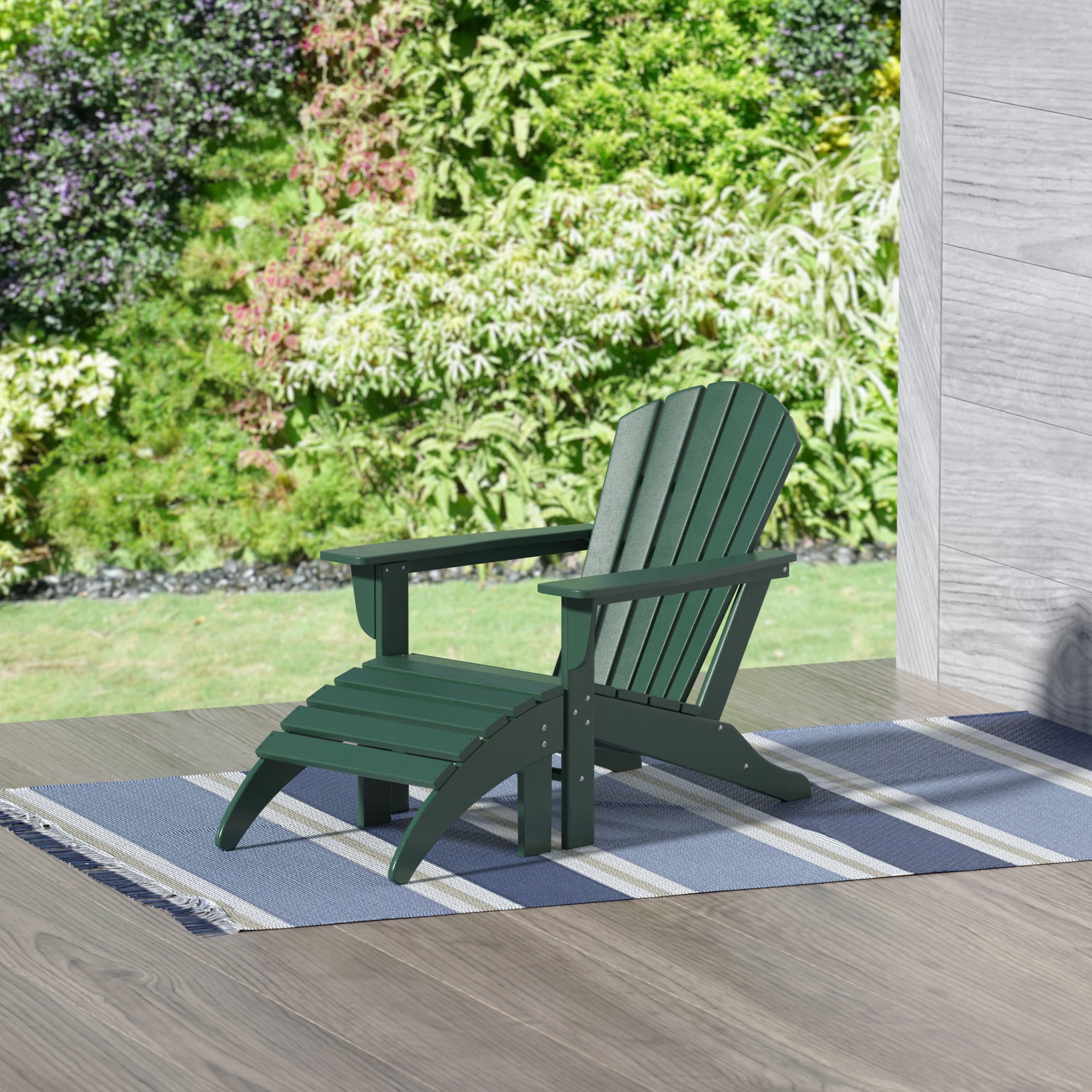Westin Outdoor Adirondack Patio Chair with Ottoman Footrest, Dark Green