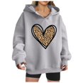 thumbnail image 2 of Homenesgenics Hoodies for Women Graphic Design Womens Hoodies Fashion Women's Casual Loose Print Blouses V-Neck Long Sleeved Hooded Sweatshirt Gray S, 2 of 4