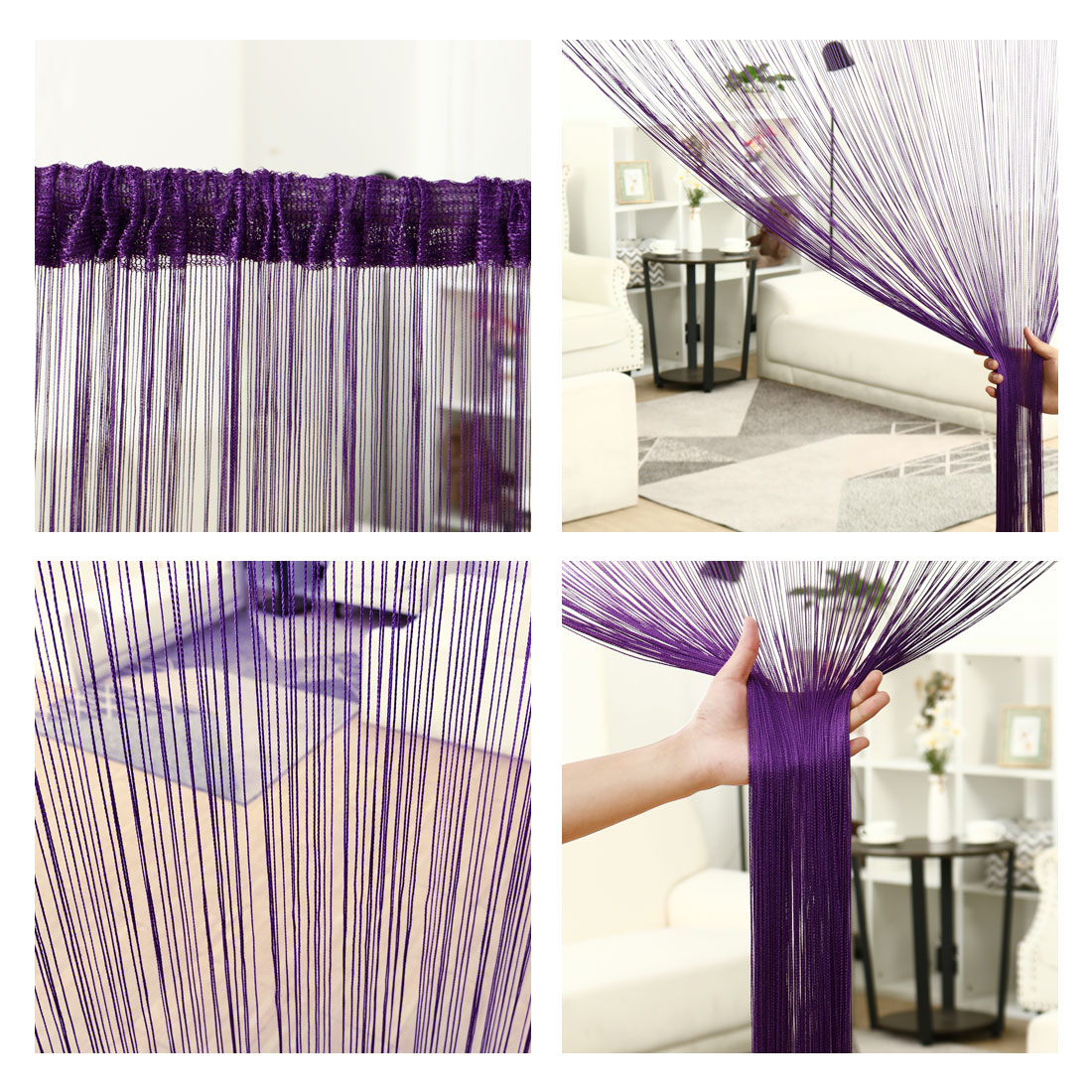Unique Bargains Divider Thread Curtain Fringe Panel 39" x 79" Dark Purple