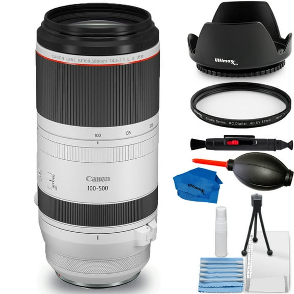 Canon RF 100-500mm f/4.5-7.1L IS USM Lens - Bundle Includes: UV Filter, Tulip Lens Hood, Starter Cleaning Kit, and Much More (7pc Bundle)