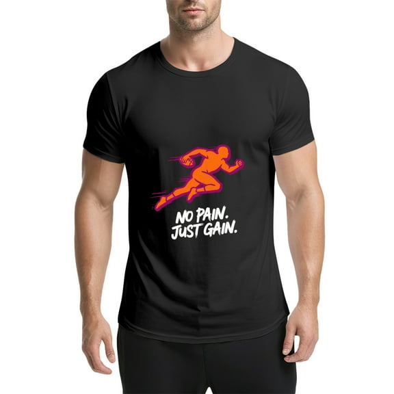 Black T Shirts for Men, Football Player, No Pain Just Gain Graphic 1 Mens Graphic Tees, 25061312,S
