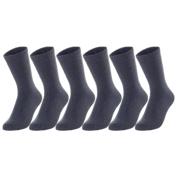 6 Pairs Children's Wool Crew Socks for Boys and Girls. Durable, Stretchable, Thick & Warm Sweat Resistant Kid Socks LK0601 Size 6Y-8Y Dark Grey