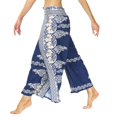 thumbnail image 5 of Gibobby Pantalones mujer Pantalones de pierna ancha con abertura para mujer, pantalones de yoga holgados de playa informales hippie(Azul marino， L), 5 of 5