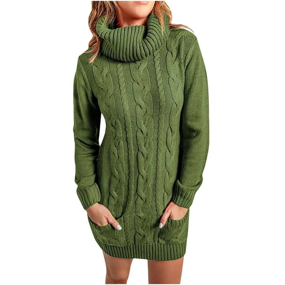 jovati Women Turtleneck Long Sleeve Autumn And Winter Women Casaul Solid Long Sleeve Pullover Turtleneck Sweater Dresses