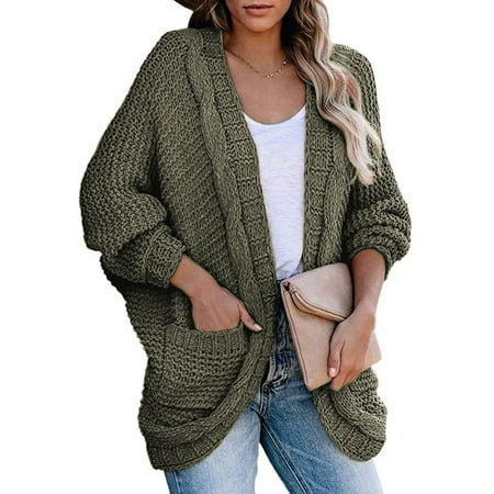 Women Open Front Long Sleeve Chunky Knit Cardigan Sweaters Outwear