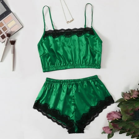 

Mrat Pajama Sets Womens Pajama Set Soft New Lace Lingerie Silk Underwear Sleepwear Underwear Pajamas Satin Lounge Pajama Set Crop Cami Top