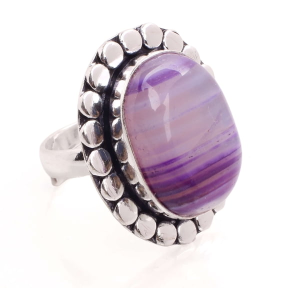 Silver Plated Adjustable Ring Jewelry For Womens - Botswana Agate Gemstone Handmade Ring - Fashion Jewelry Gift For Her - Bohemian style Statement Ring For Women - R-1012