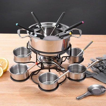 

Alcohol Stove Cheese Fondue Pot Set Rotating Chocolate Cream Hot Pot Melting Pot Stainless Steel Fondue Kit Home Buffet Party