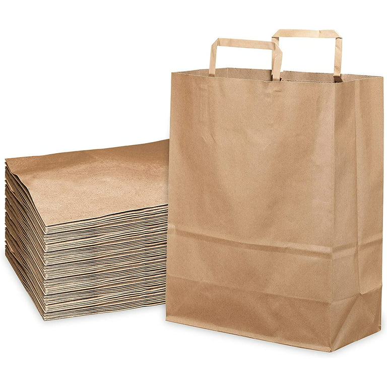 [500 Pack] Small Kraft Paper Gift Bags with Paper Handles 10x5x13 inches  Brown Shopping Bags, Retail, Tote, Reusable, Party, Grocery Bags, Take Out
