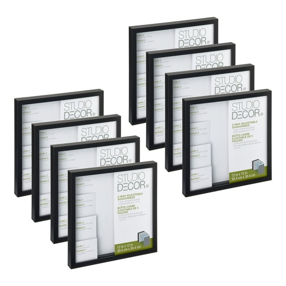 8 Pack: Black Adjustable-Depth 12" x 12" Shadow Box by Studio Decor