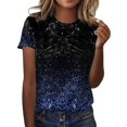 thumbnail image 1 of TSADFHJI Hauts à Col Roulé pour Femmes Hiver Mode Décontractée Femmes Dégradé Paillettes Imprimé Col Rond T-Shirt Ample L Bleu, 1 of 5