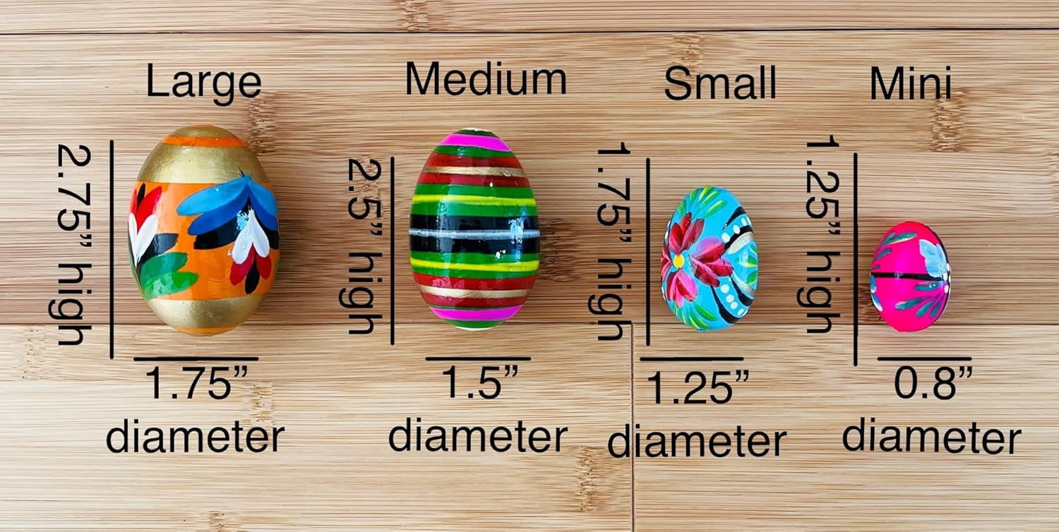 Polish Easter Handpainted Wooden Eggs (Pisanki) Decorative Eggs for Easter - Set of 6 Large Eggs