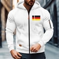 thumbnail image 3 of Mens Cargo Jackets Hooded Drawstring Stand Collar Front Zip Flag Print Coat Casual Sports Outwear With Multi Pockets (XL, White-A), 3 of 8