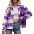 thumbnail image 2 of Zedker Women'S Fashion Plaid Printed Handiness Jackets,Casual Long Sleeve Button Down Blouses,Comfy Loose Fits Hoodless Outdoor Fall Tops,Hot Pink,XXL, 2 of 8
