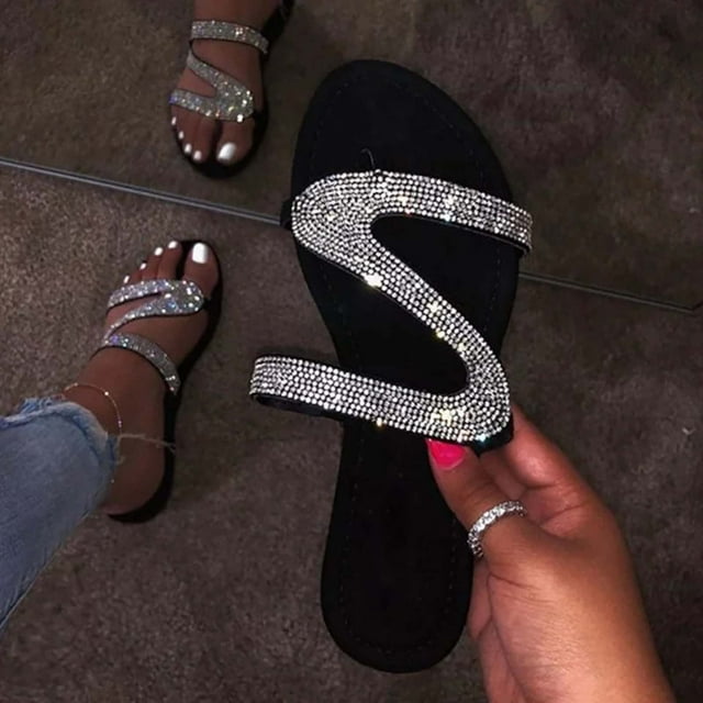 Sandalias planas de talla grande romanas de cristal sólido informal para mujer, zapatos Wmkox8yii ytu6554