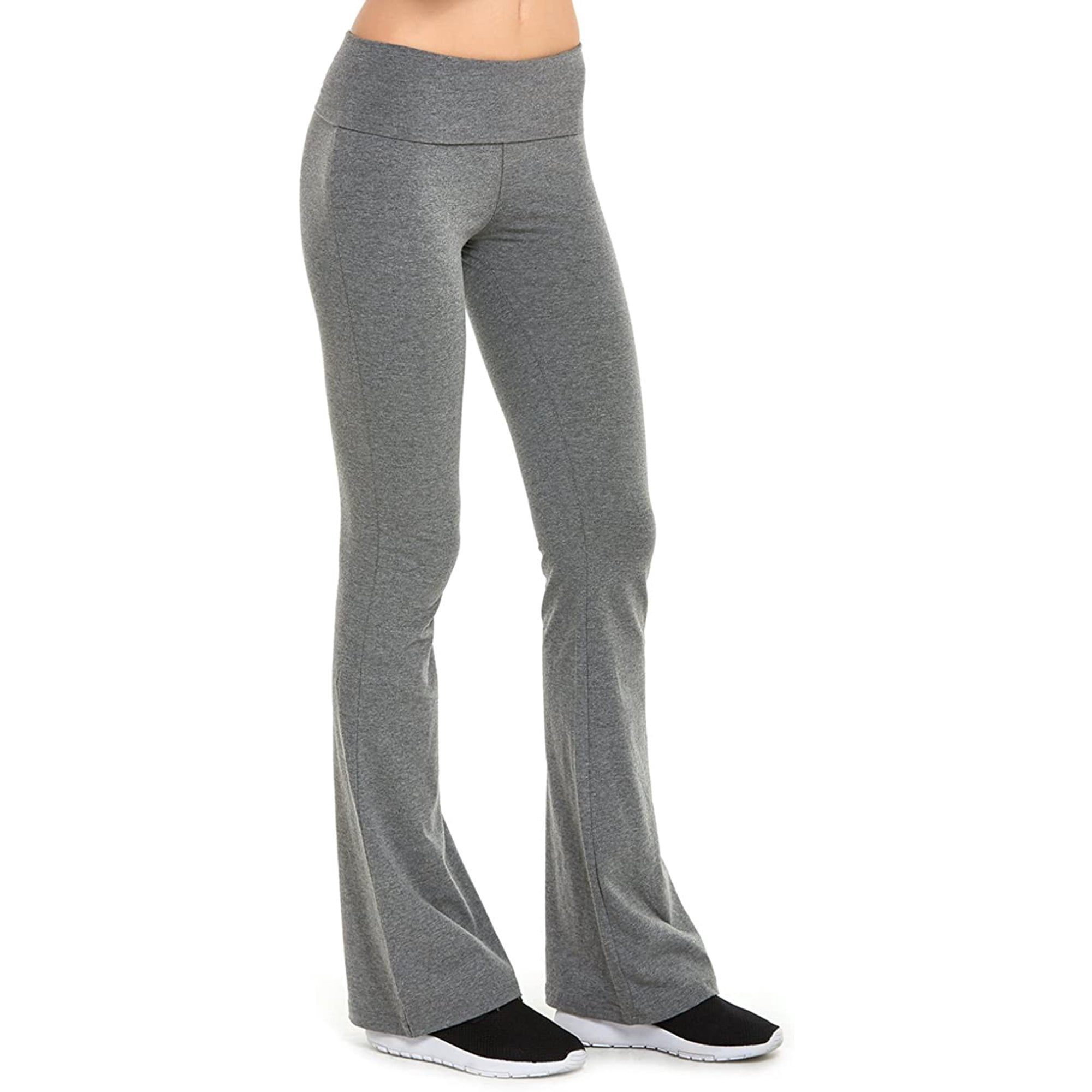 Gilbins Womens Fold Over Yoga Pants Waistband Stretchy Cotton Blend ...