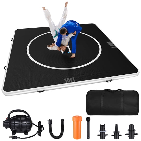 10' x 10' Inflatable Wrestling Mat, Portable Grappling Judo Mats-Black