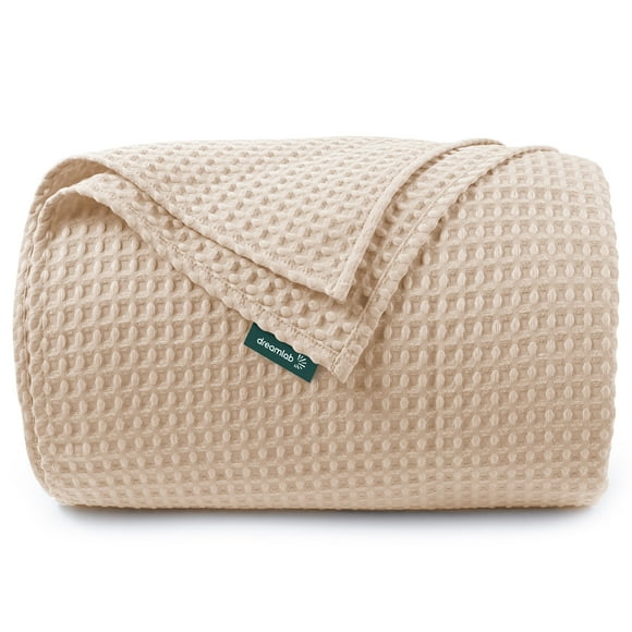 Dreamlab Manta Ligera con Textura Tipo Waffle – Colcha Suave, Ligera y Transpirable – Estilo Elegante Punto Gofre para Cama o Sofá – Ideal para Todas las Estaciones – Tamaño Queen – Color Rosa Palo