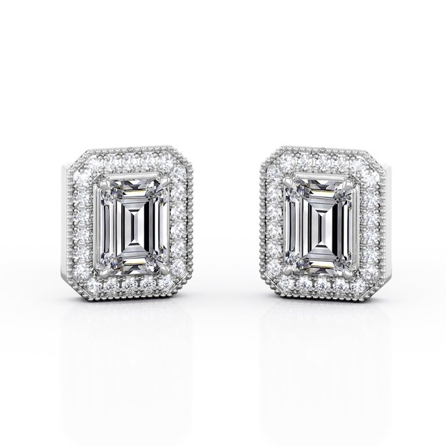 Pendientes JeenMata con Bisel Engastado y Moissanita de Corte Esmeralda de 2,15 Quilates Chapado En Oro Blanco de 18 K sobre Plata