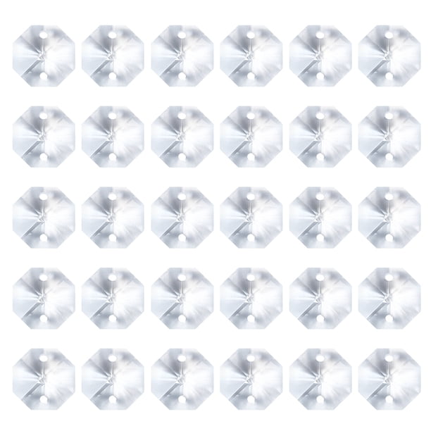 Cuentas de octágono de cristal K9 Uxcell con 2 agujeros, paquete de 100, prismas de candelabro colgantes, cuentas claras de 14 mm