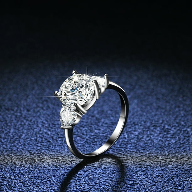 Anillo de plata S925 Anillo de diamantes Mossan de 3 quilates Anillo de diamantes en forma de corazón para mujer Anillo de bodas con forma de huevo de paloma