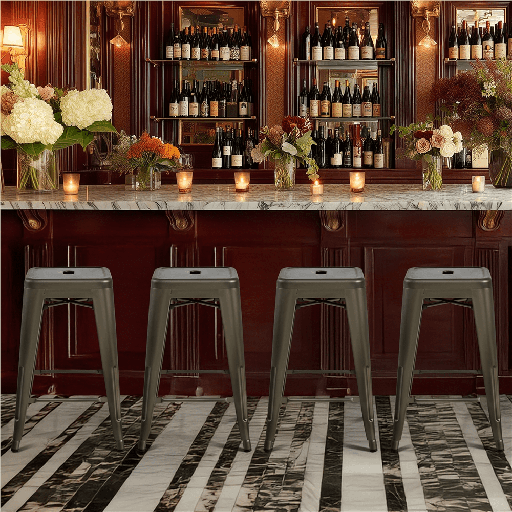 Alden Design Metal 24" Counter Height Stackable Backless Kitchen Bar Stools, Set of 4, Metal