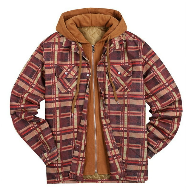 Chaqueta Sherpa para hombre, sudadera con capucha de forro polar grueso a cuadros, informal, con cremallera, cálida, para otoño e invierno, camisas de corte relajado