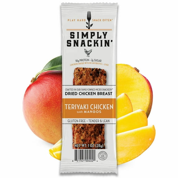 Simply Snackin' Chicken Protein Snack - Teriyaki Chicken Breast with Mangos Size: 12-Pack