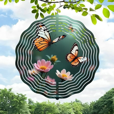 3D Metal Hanging Wind Spinners with Wave – Like Pattern Butterflies & Vibrant Floral Design for Yard and Garden Decor 3D Metal Hanging Wind Spinners with Wave – Like Pattern Butterflies & Vibrant Floral Design for Yard and Garden Decor