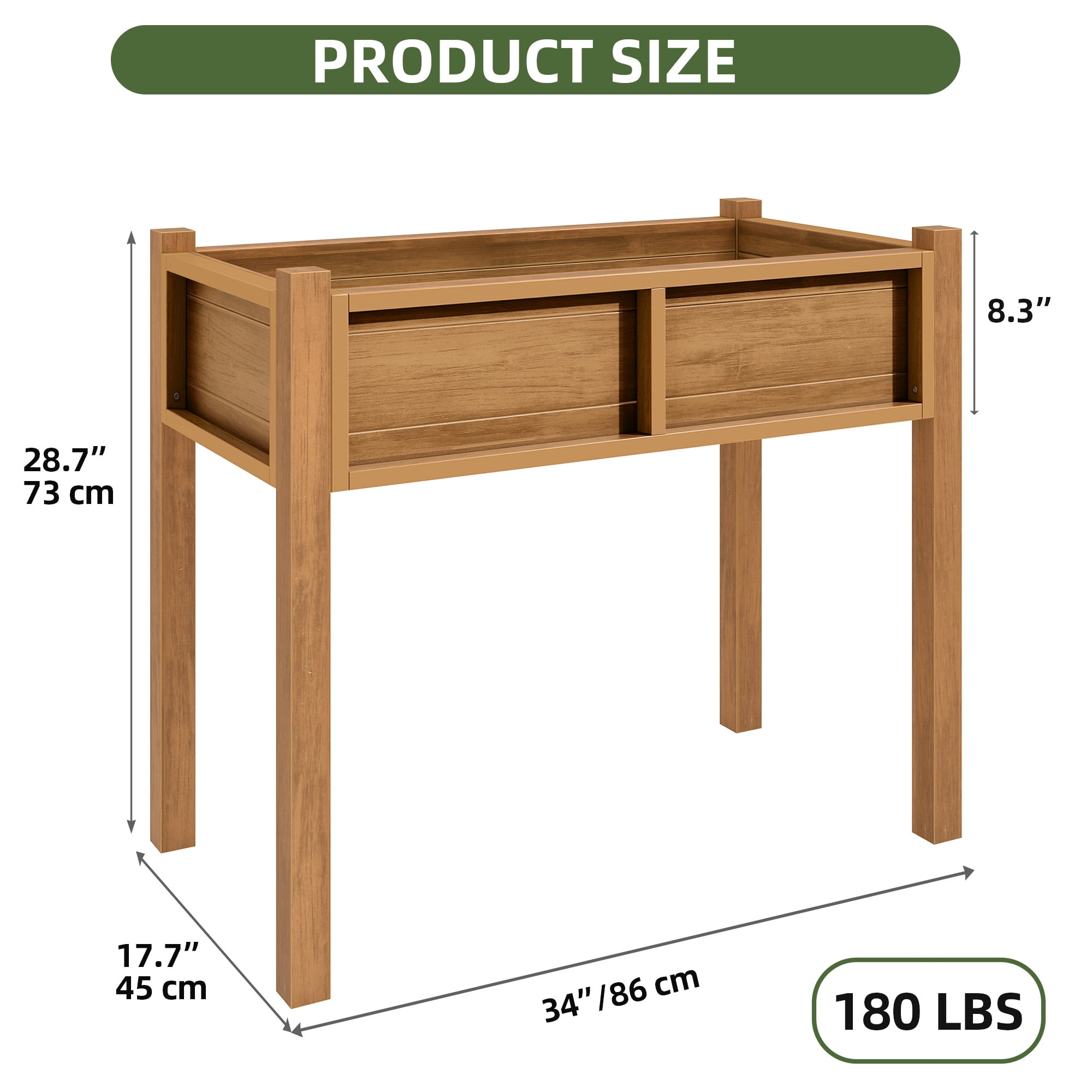 Uforic 34"W HIPS Elevated Planter Box, Weatherproof Raised Garden Bed with Drainage, Natural