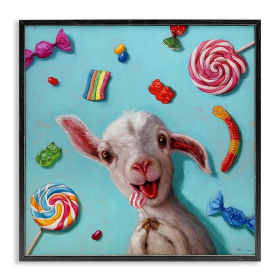Stupell Industries Eclectic Happy Sheep with Candy Black Framed Giclee Art, 12 x 12, by Lucia Heffernan