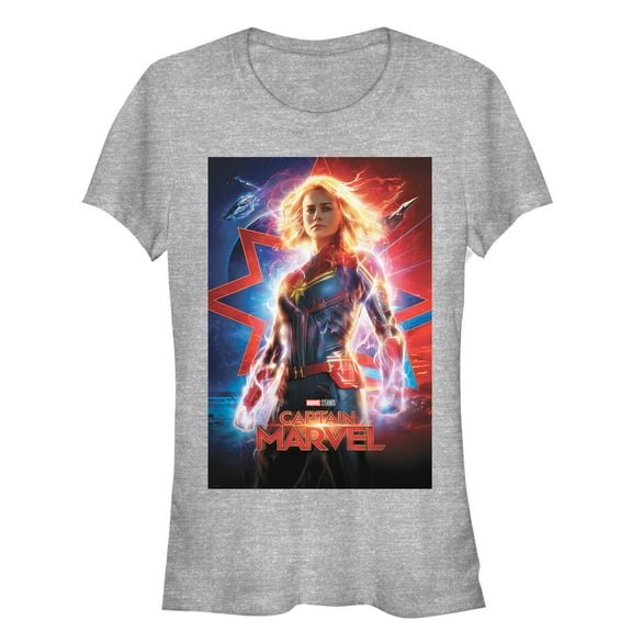 Junior's Marvel Captain Marvel Electric Poster  Graphic Tee Athletic Heather 2X Large