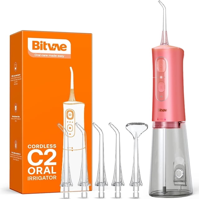 Irrigador Oral Portátil Bitvae Irrigador bucal inalámbrico, hilo dental de agua para dientes IPX7, hilo dental de agua impermeable, limpiador de dientes recargable por USB, púas dentales de agua, 3 mo