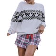 thumbnail image 1 of Suéter de Punto para Mujer con Estampado de Lazo en Forma de Corazón, Larga, Cuello Redondo, Estilo Casual Negro M, 1 of 6