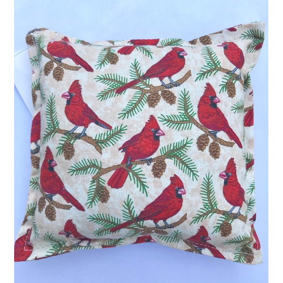 Balsam FIR Pillow 5"x5" Red Cardinal & Pine Cones Tree Sachet Scented Lodge
