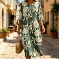 thumbnail image 6 of VBVC Women's and Women's Plus 3/4 Sleeve Midi Dress, Summer Casual Crew Neck Dress For Women, Ladies' Loose Fit Floral Dress with Pockets,Army Green,S-5XL, 6 of 8