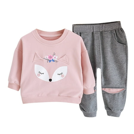 

Youmylove Toddler Kids Children Infant Newborn Baby Girls Long Sleeve Cute Cartoon Animals Printed Sweatshirt Blouse Tops Patchwork Pant Trousers Outfits Set 2PCS Winter Cute Clothes