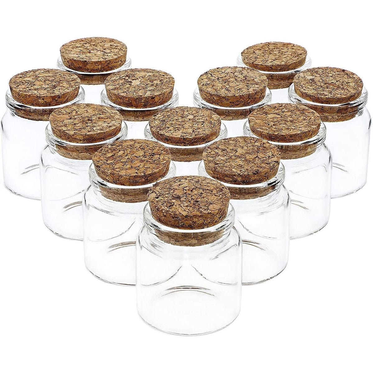 12 Pack Small Glass Bottles with Cork Stoppers, Round Spell Jars for Party Favors, Wishing, DIY Decorations, 50 ml