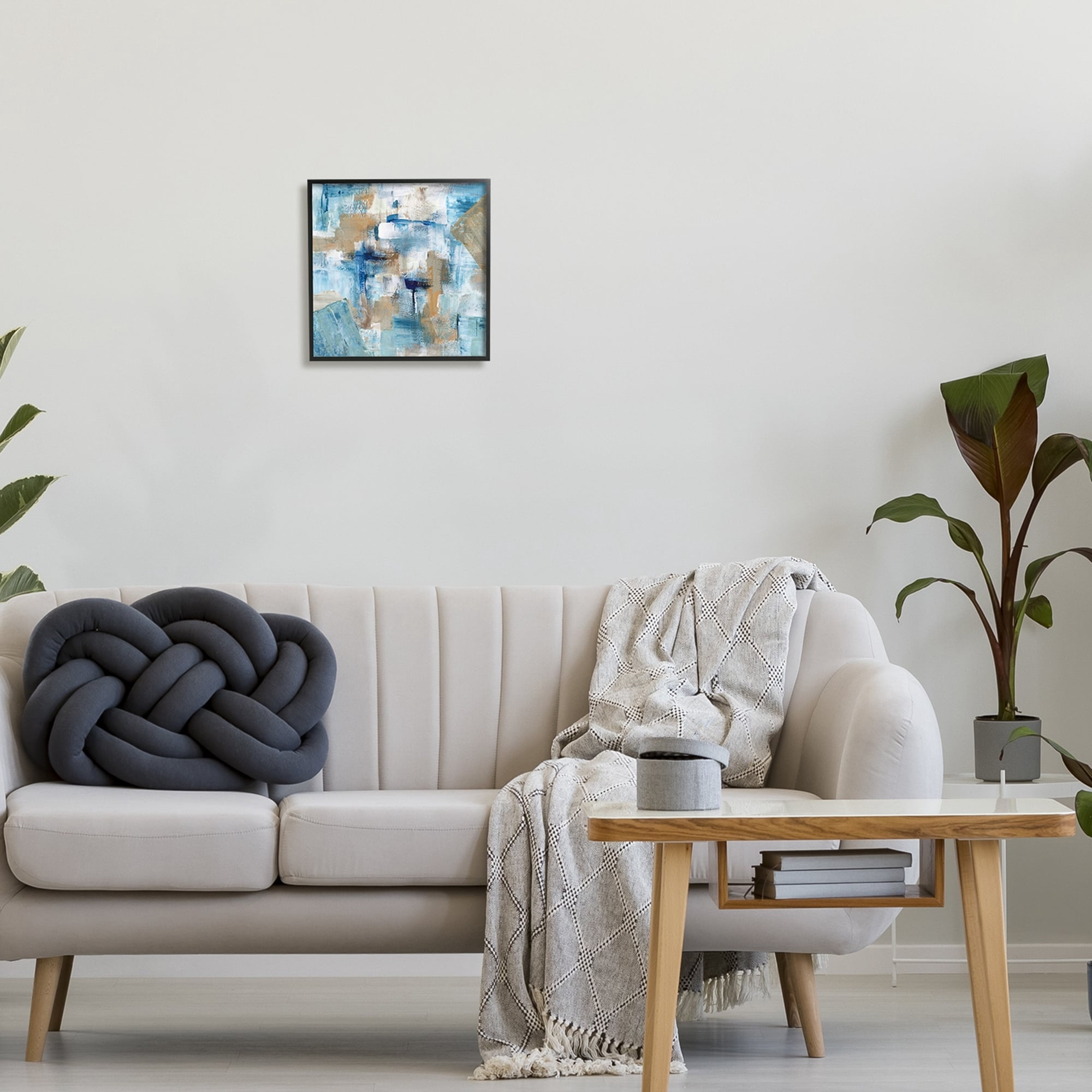 Stupell Industries Layered Blue Brown Shapes Blocked Abstract Pattern Painting Gray Framed Art Print Wall Art, Design by Stella Chang