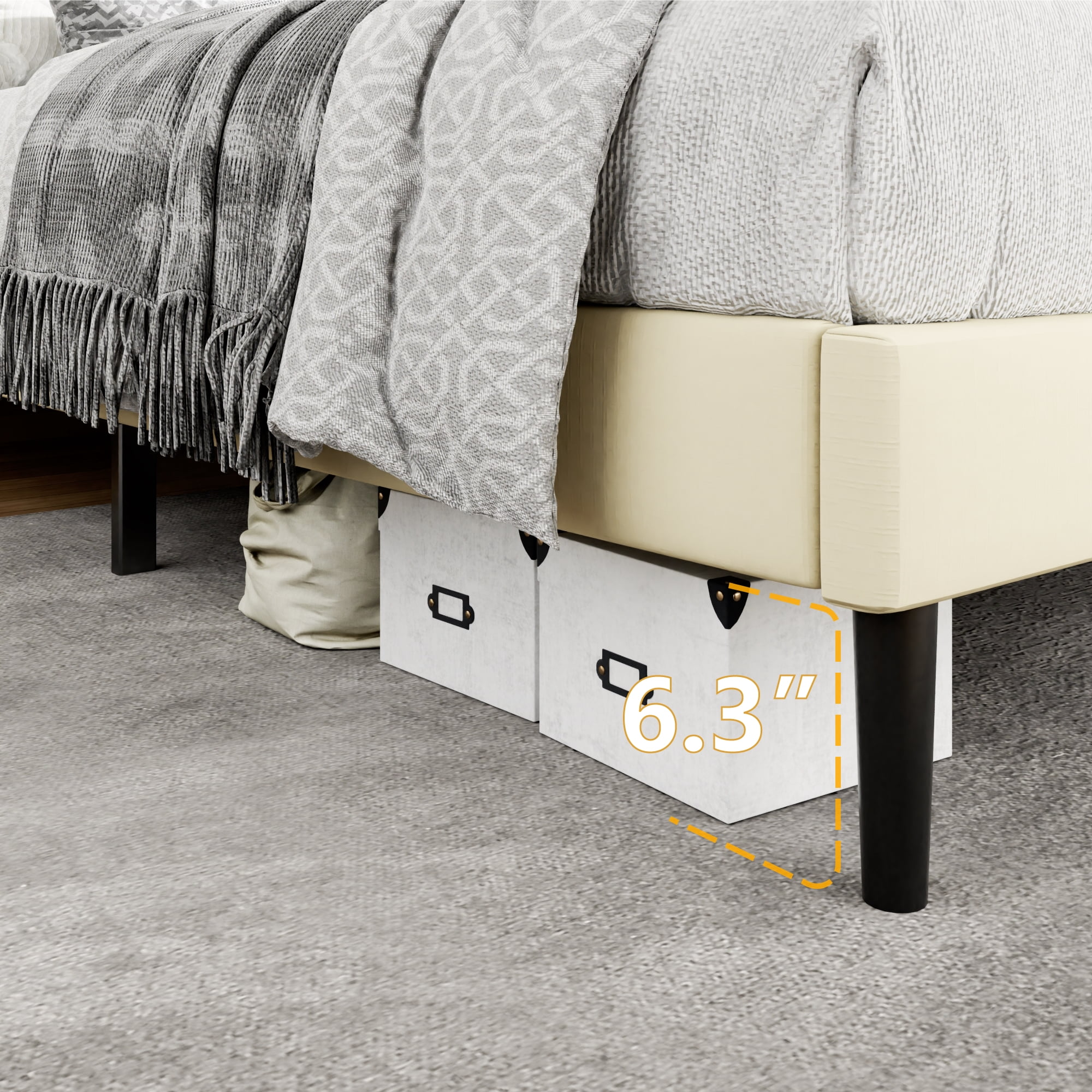 Unizone Full Size Bed Frame with Velvet Upholstered Headboard, Button Tufted Design,Wood Slats Support, No Box Spring Needed, Noise Free, Easy Assembly, Beige