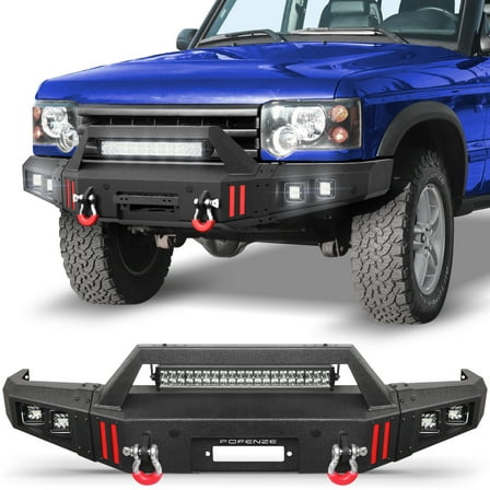 POFENZE Fits 1999-2004 Land Rover Discovery Series II Front Bumper Off-Road Bumper Equipped with Winch Plate, Sensor Mounting Holes
