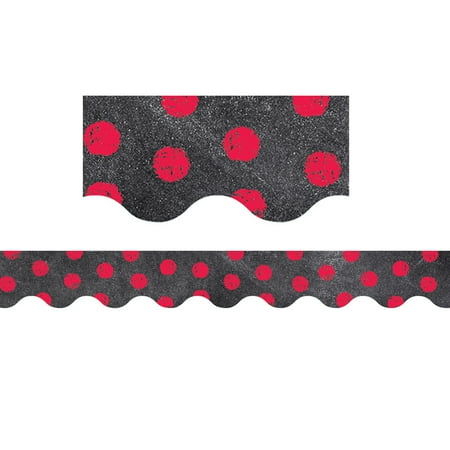 POPPY RED DOTS ON CHALKBOARD BORDER