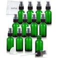 thumbnail image 1 of JUVITUS Botella redonda Boston de vidrio verde de 1 oz/30 ml con bomba de tratamiento negra (paquete de 12) + bolsa de viaje transparente y embudo, 1 of 1