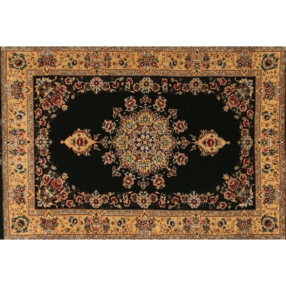 Ahgly Company Indoor Rectangle Traditional Black Brown Medallion Area Rugs, 4' x 6'