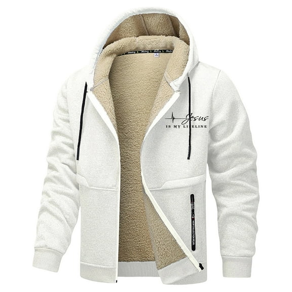 IWRICH Men's Sherpa Lined Oversize Hoodies Zip up Heavyweight Warm Fleece Sweatshirt Jackets Fashion Clothing Winter Snow Jacket White XL