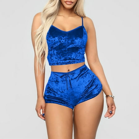 

New Women Deep V Sexy Lingerie Velvet Camisole Bow Shorts Set Bra Underwear