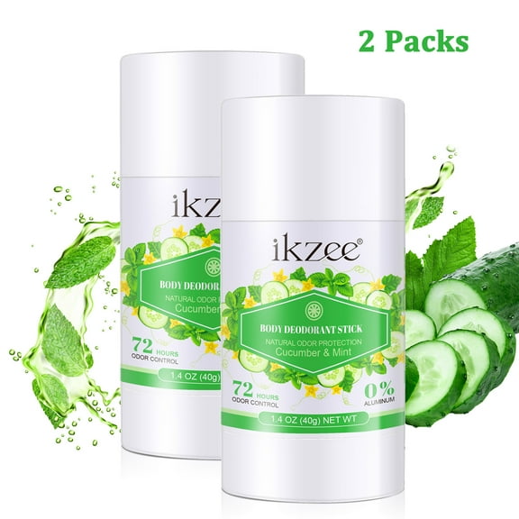 Ikzee 2PC Body Deodorant Stick for Men's and Women's Antiperspirant Deodorant Stick Odor and Wetness Protection, 1.4 OZ(40g)- Cucumber & Mint